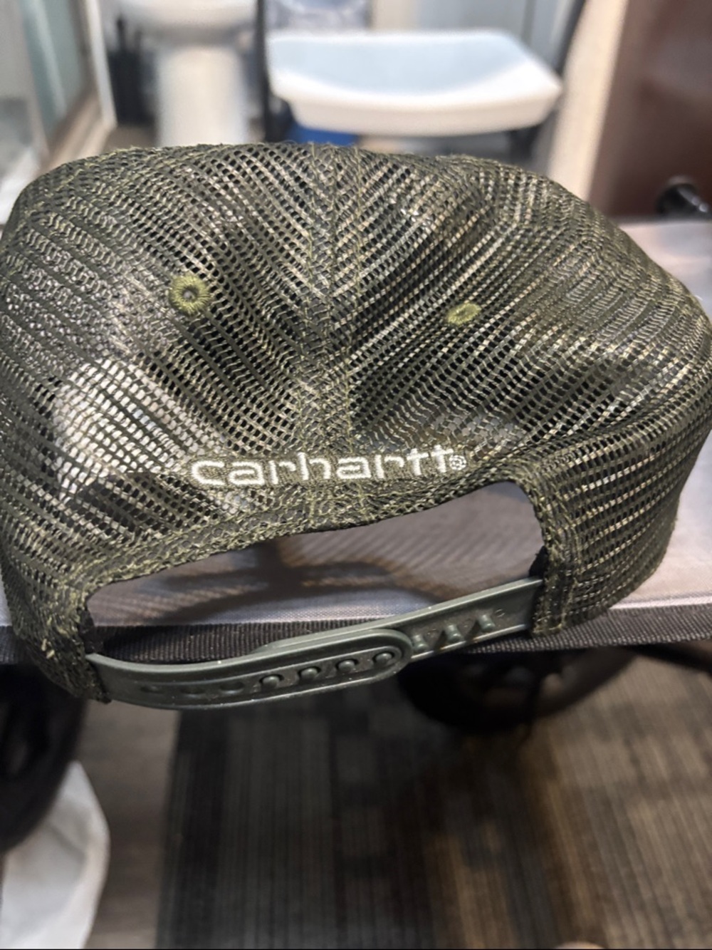 Carhartt Olive Green Mesh-Back Logo Cap With Yellow Patch View 3